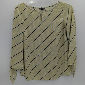 Talbots Striped Blouse Yellow Blue Petite Small 3/4 Sleeve Lightweight Asymetric